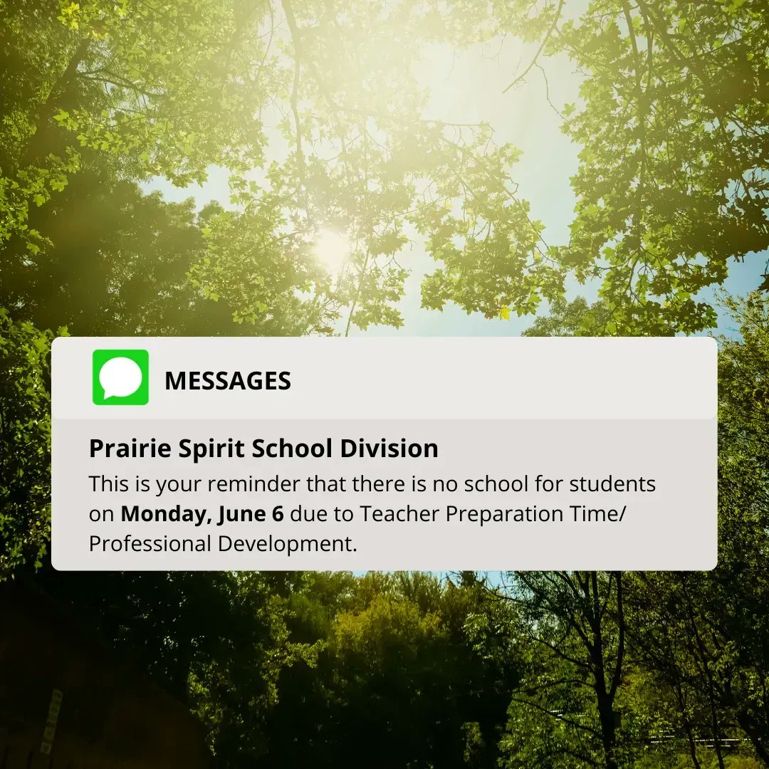 No school for students on Monday, June 6, for Teacher Prep Time/Professional Development.

The Division's school year calendar is posted on our website: buff.ly/3gqGL1C

The 2022/23 school year calendar is also available on the Division's website:  buff.ly/3zpQezN