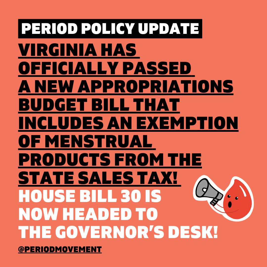 periodmovement's tweet photo. Knocking out the tampon tax one state at a time! 💪🩸
Thank you to all the menstrual equity activists and state legislators who made this possible. Congratulations Iowa and Virginia! 🥳
#periodpolicy #menstrualmovement #period #tampontax https://t.co/JnvPNBEkse
