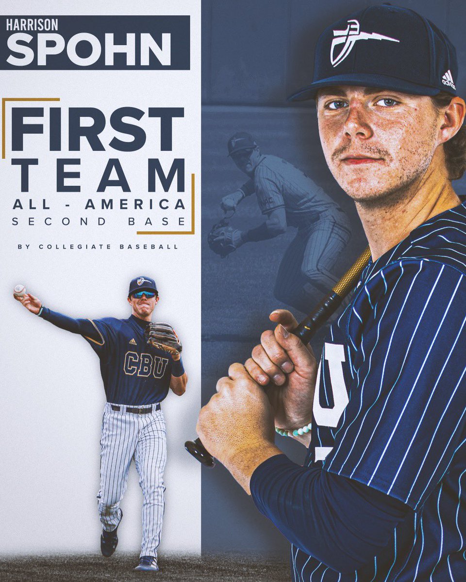 California Baptist Baseball (@cbubaseball) on Twitter photo 🇺🇸 𝐀𝐋𝐋-𝐀𝐌𝐄𝐑𝐈𝐂𝐀𝐍 🇺🇸
Congratulations to Harrison Spohn on being named <a href="/CBNewspaper/">Collegiate Baseball</a>’s NCAA Division 1 First Team All-America Second Baseman. He’s the 𝙛𝙞𝙧𝙨𝙩 Lancer in school history to be named a First Team NCAA D1 All-American.
#LanceUp⚔️ 🇺🇸 𝐀𝐋𝐋-𝐀𝐌𝐄𝐑𝐈𝐂𝐀𝐍 🇺🇸
Congratulations to Harrison Spohn on being named <a href="/CBNewspaper/">Collegiate Baseball</a>’s NCAA Division 1 First Team All-America Second Baseman. He’s the 𝙛𝙞𝙧𝙨𝙩 Lancer in school history to be named a First Team NCAA D1 All-American.
#LanceUp⚔️