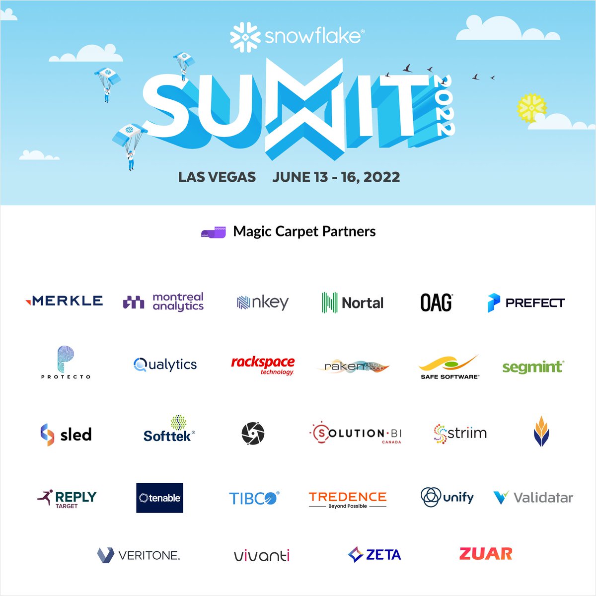 Snowflake's tweet photo. We look forward to seeing our Magic Carpet partners at #SnowflakeSummit. Thank you for your support!

https://t.co/OeH5luHEXz https://t.co/tbM2v7xyCY