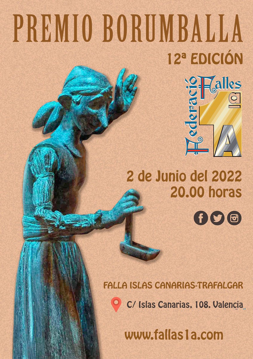 FedFallas1A's tweet photo. Recuerda que a las 20.00h dará comienzo el acto de entrega del #PremioBorumballa2022. Entrada limitada hasta completar aforo.

Día grande para las Fallas de 1ªA. Disfrutemos de lo que más nos gusta y digamos bien alto: #SiempreFalla. https://t.co/60clDYxBgc