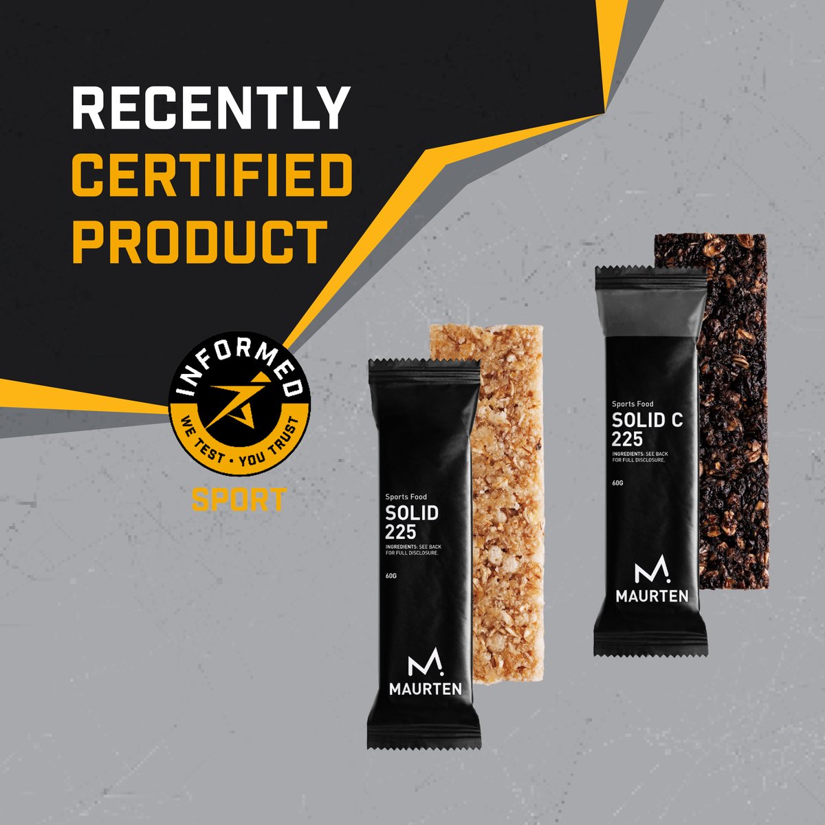 SOLID 225/SOLID C 225 from @MaurtenOfficial was recently Informed Sport Certified! This product is every batch tested for banned substances before being released to market. Search for certified products like this on the Informed Sport website or app today! bit.ly/3xd0MRi