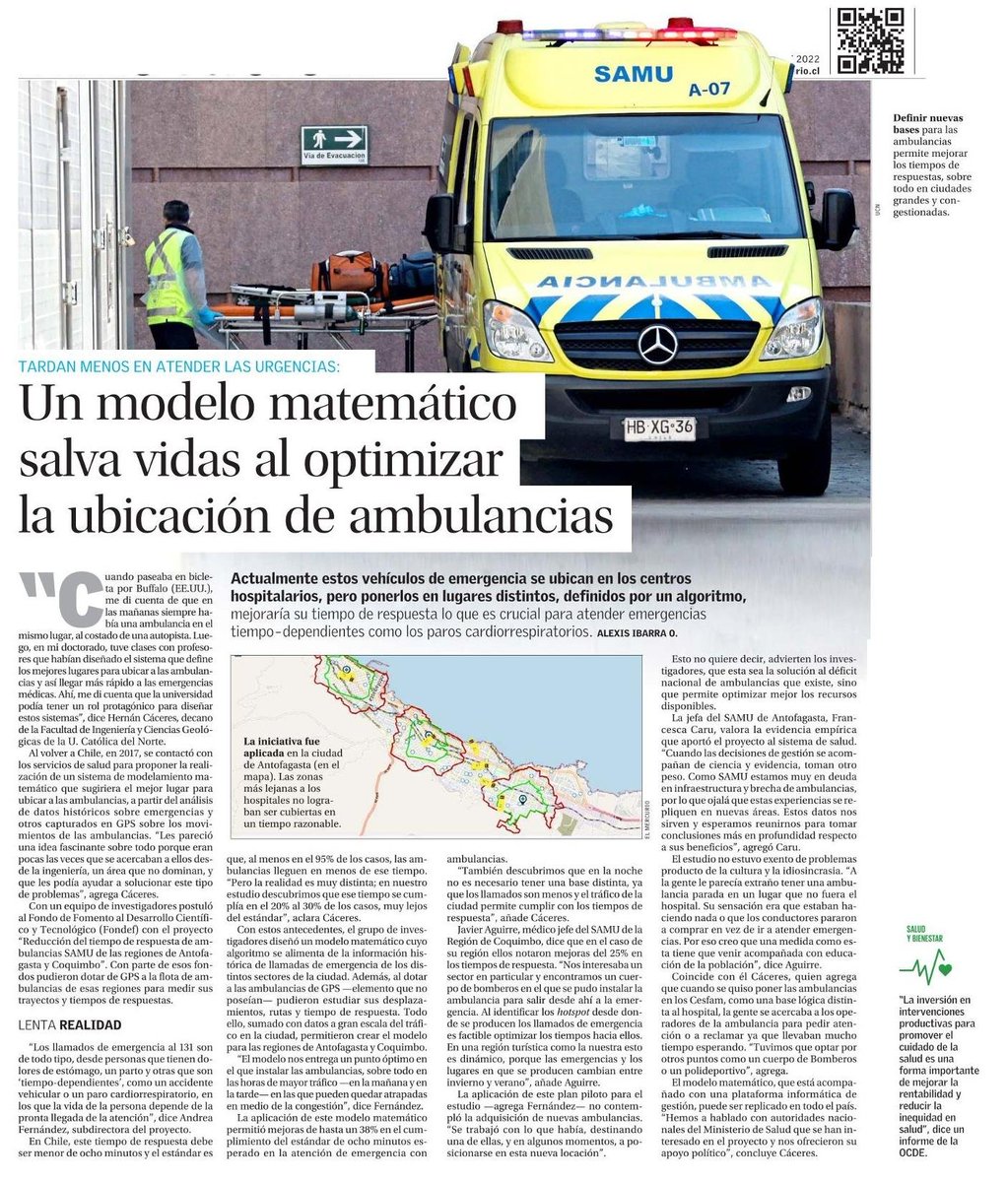 [PRENSA] Lee la noticia relevada por #Innovación de <a href="/ElMercurio_cl/">elmercurio_cl</a> sobre solución desarrollada por investigadores de la <a href="/UCNorte/">Universidad Católica del Norte</a>. Consiste en un modelo matemático que optimiza la operación de las ambulancias y fue parte del programa #BeyondAcademy🤩👉🔗bit.ly/3ahXEua