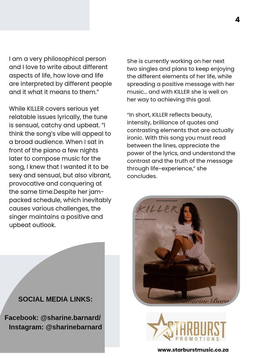 We released the beautiful song, #Killer, by <a href="/SharineBarnard/">Sharine Barnard</a> a few weeks ago to radio!
Read more about the song and talented artist in the article below!

You can see #Killer's music video here> youtube.com/watch?v=x28W9J…