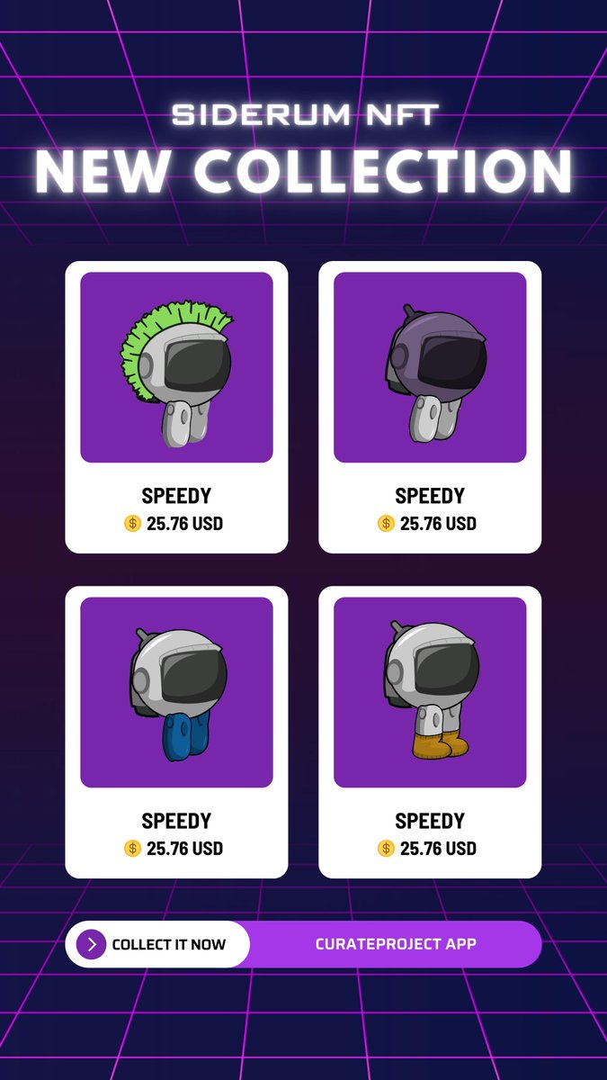 ARE YOU READY TO COLLECT THEM?🫣

Our 1st Nft collection is now live Minting at 
@curateproject  App 🧑‍💻time to get them⁉️ prepare the gears and play the game next week👀

#NFTs #P2E #CurateXSiderum