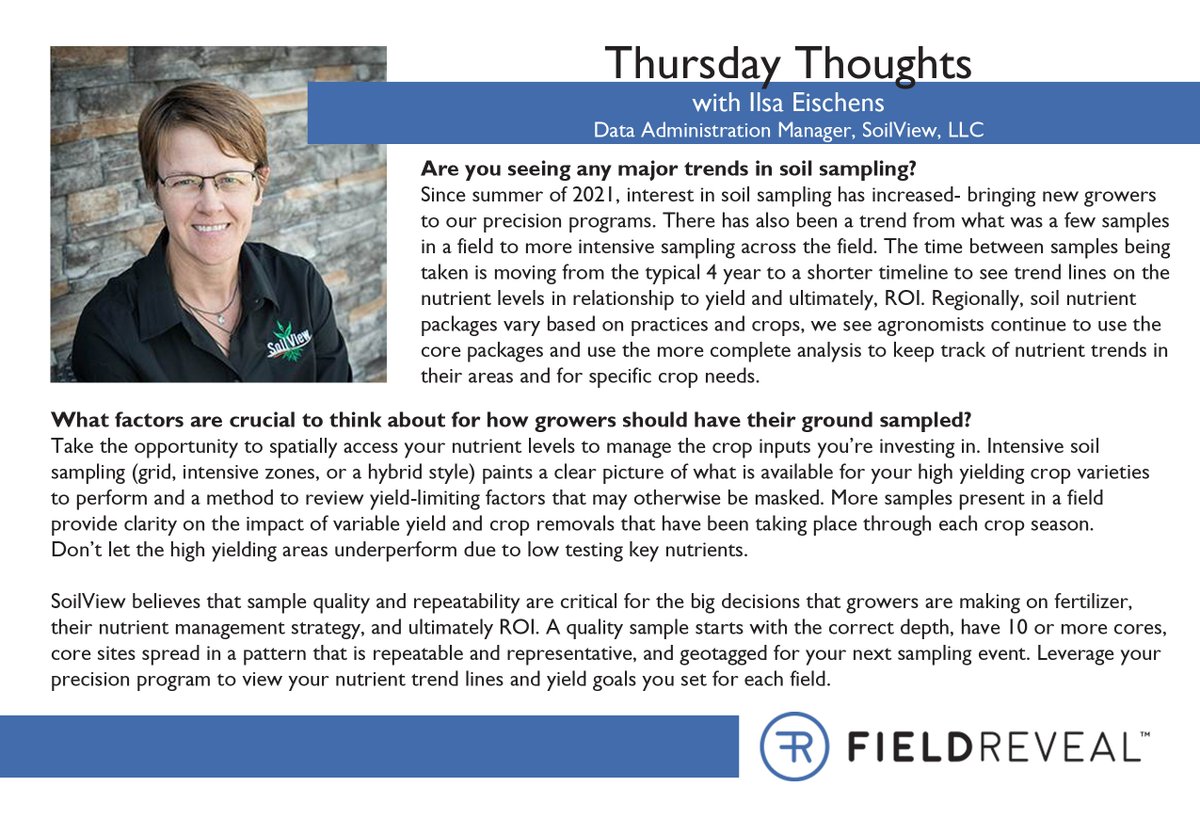 FieldReveal's tweet photo. Check out this week's Thursday Thoughts from @sv_ilsa, Data Administration Manager with @soilsampling. 

Follow along for insights from industry thought leaders each Thursday! 

#ThursdayThoughts #FieldReveal https://t.co/V1PzHMIaZJ