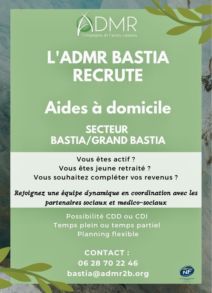 Acteur majeur de l’accompagnement des personnes  âgées ou amoindries et des services à domicile,notre partenaire l’ADMR recrute . <a href="/ADMRun/">ADMR</a> @ARSCORSE1