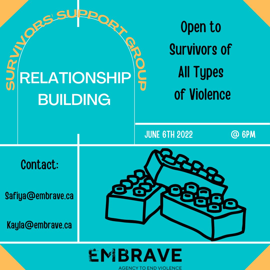 Embrave_ca's tweet photo. Monday June 6 at 6:00 PM we’re hosting our 2nd to last #OutOfIsolation Survivors’ Meet Up with Relationship Building.

We’ll explore our personal experiences with, relationship building, new relationships, and navigating conflict in relationships!

Email safiya@embrave.ca to join https://t.co/9Nf15Vvubc