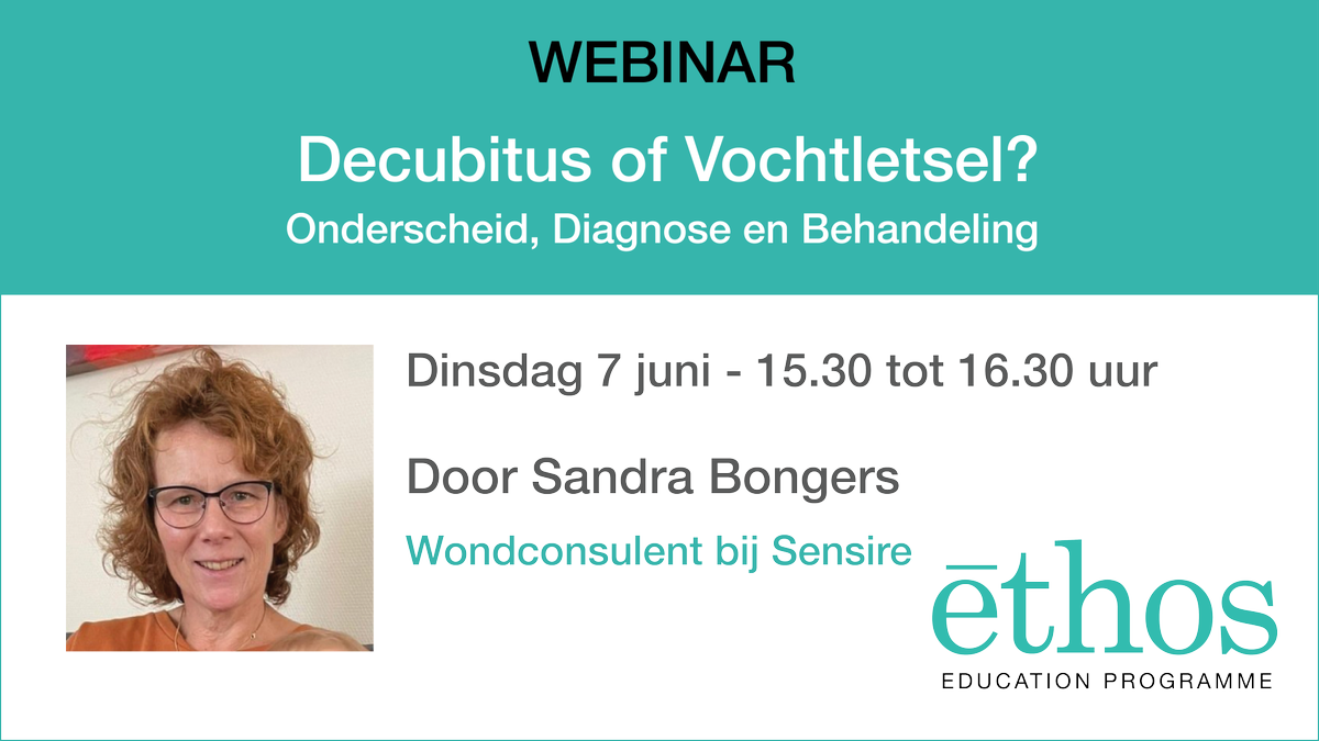 Het is belangrijk om een goed onderscheid te maken tussen decubitus en vochtletsels. Voor verpleegkundigen is dat niet altijd even gemakkelijk. 

Luister mee en stel live je vragen aan deskundige WondConsulent Sandra Bongers. Meld je gratis aan: directhealthcaregroup.com/nl/ethos-webca…