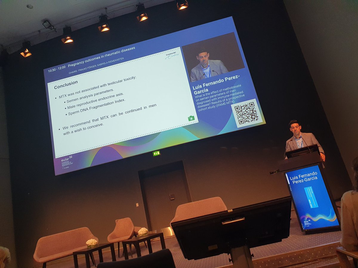 MTX can be continued in men with a #rheumatic conditon and a wish to conceive. Very important message from @DrReumatologo ! #EULAR22

Proud colleague 👏