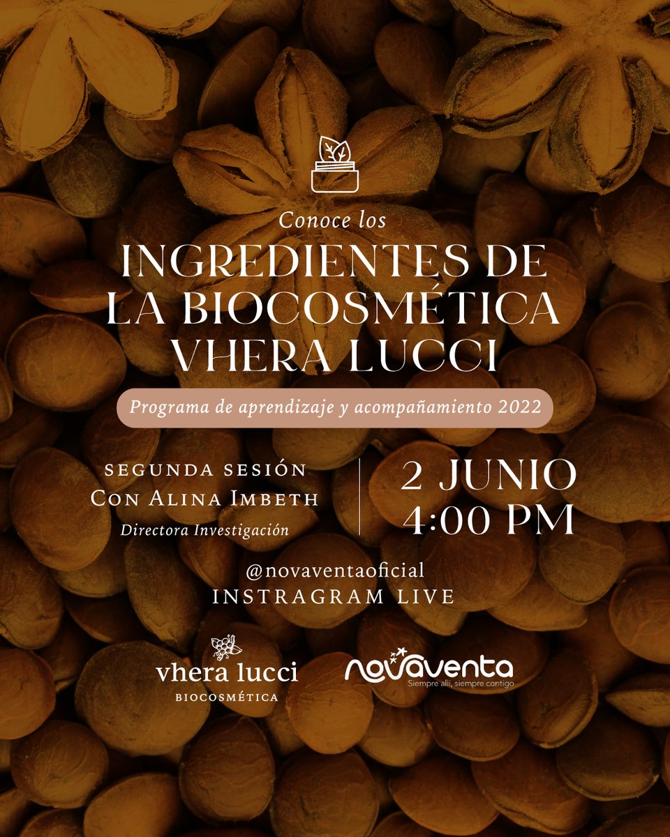Hoy 2 de junio continuamos con nuestro programa de aprendizaje sobre la BIOCOSMETICA VHERA LUCCI. Conéctate a las 4 pm en la cuenta de @novaventaoficial en instagram y conoce los ingredientes de la biodiversidad COLOMBIANA 🇨🇴 que usamos en los productos <a href="/VheraLucci/">Vhera Lucci</a> #biocomercio