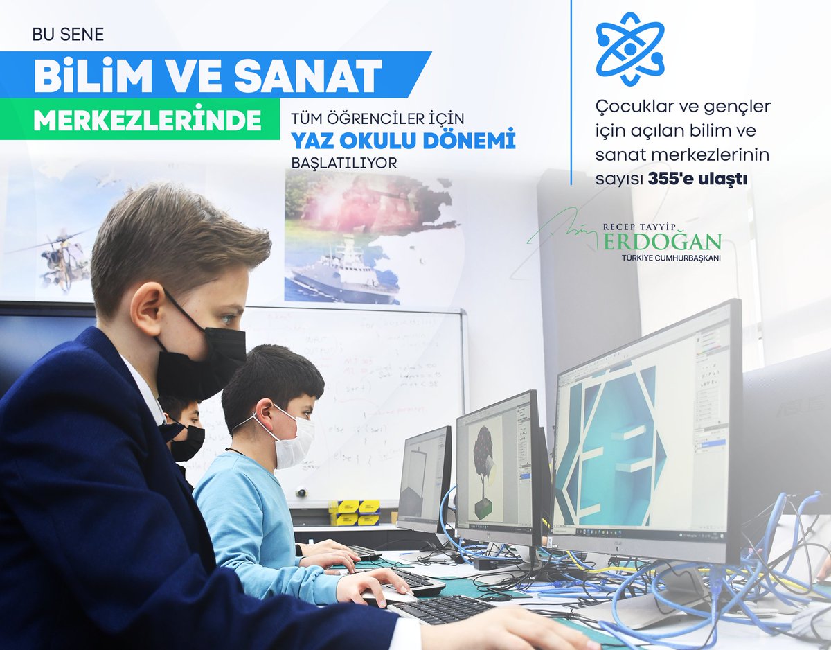 Çocuklarımız ve gençlerimiz için açtığımız bilim ve sanat merkezlerimizin sayısını 355’e taşıdık.

Bu sene bir ilki daha gerçekleştirerek bilim ve sanat merkezlerimizde tüm öğrencilerimiz için yaz okulu dönemini başlatıyoruz.