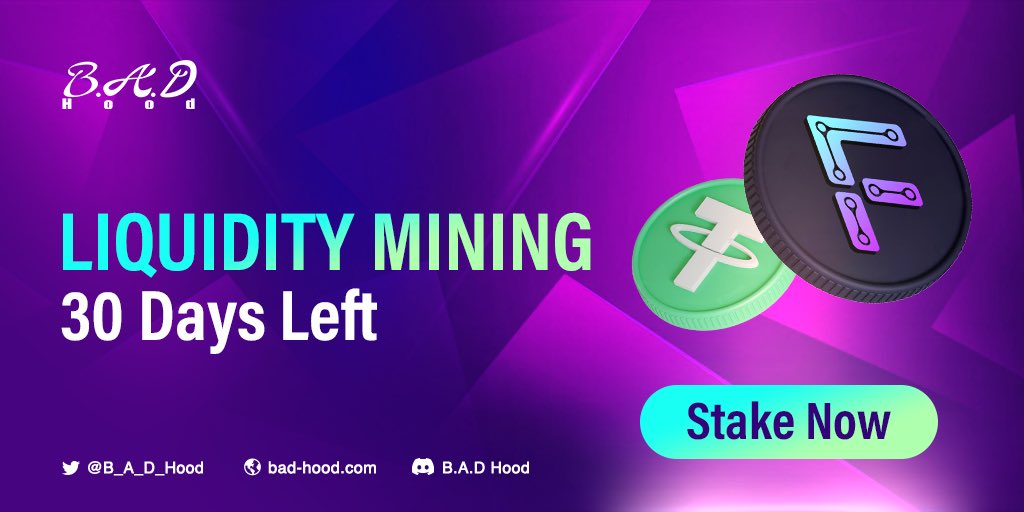 ⏰Only 30 days left for #Liquidity Mining event! How many $FYC have you earned in the past month ?

🗣️Don't miss this chance and tell your friends about it.

✅Mine: bad-hood.com/#/NFTFarm

✅DC: discord.gg/a6vVcVgTnX

#NFT #farming  #metaverse