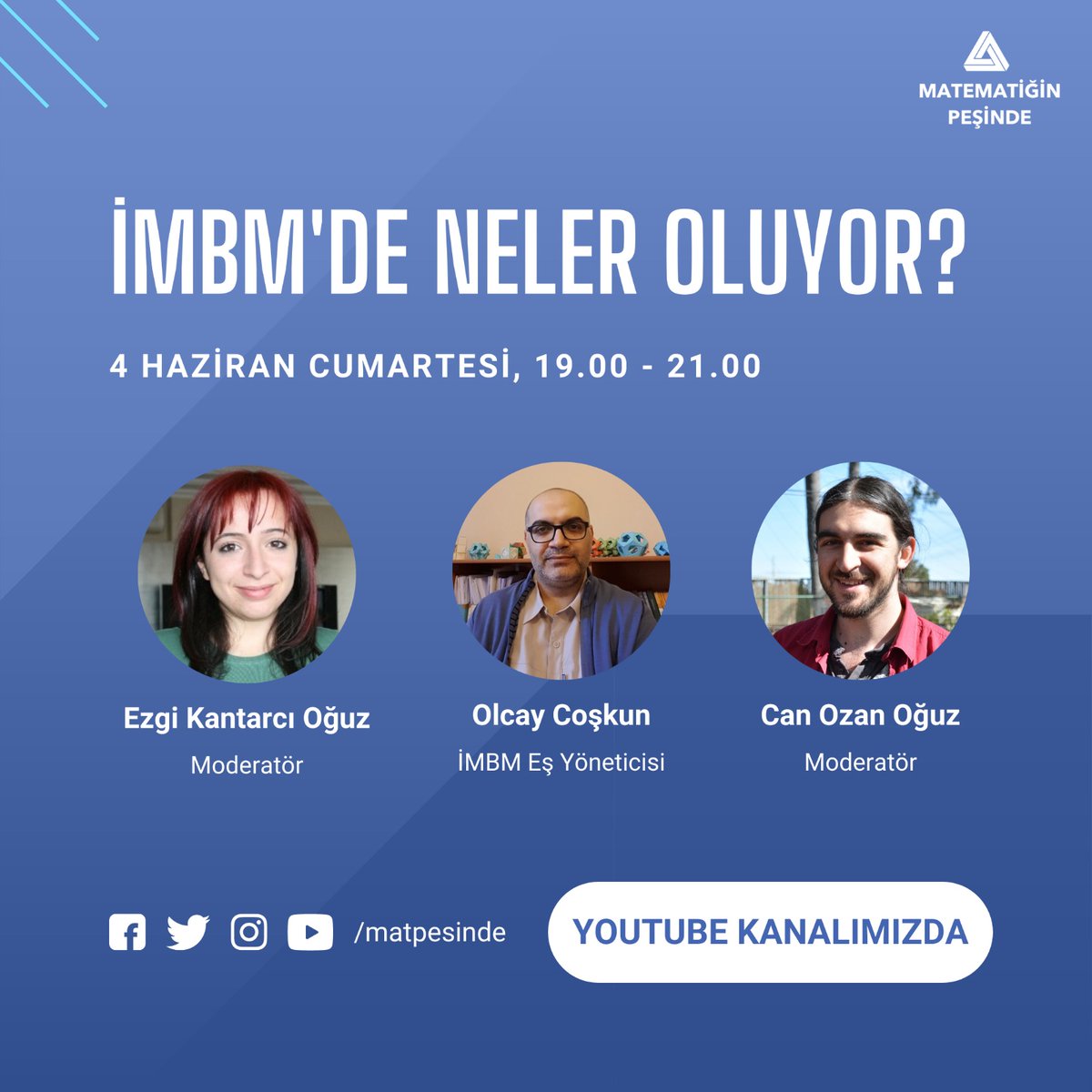 Boğaziçi yönetimi, kampüs içinde 16 yıldır faaliyet gösteren İstanbul Matematiksel Bilimsel Merkezi'ni <a href="/IMBM_ICMS/">İMBM</a> binasından tahliye etti.

İMBM'de bugüne kadar neler yapıldığını, şu an başına neler geldiğini eş yöneticisi Olcay Coşkun'la cumartesi 19'da konuşacağız ++