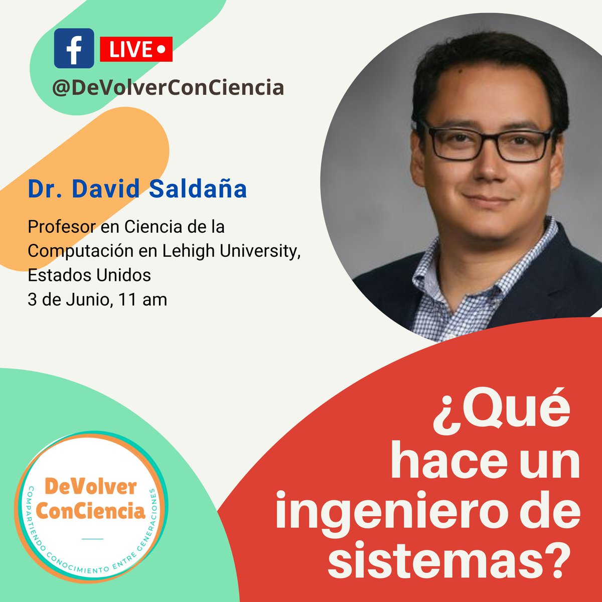 ¿Deseas saber qué hace un ingeniero de sistemas?, si la respuesta es sí, acompáñanos mañana a las 11 am donde junto a <a href="/dsaldana1/">David Saldaña</a> charlaremos sobre esta profesión y su historia de vida. 
facebook.com/10172806227697…
#cienciacolombiana
