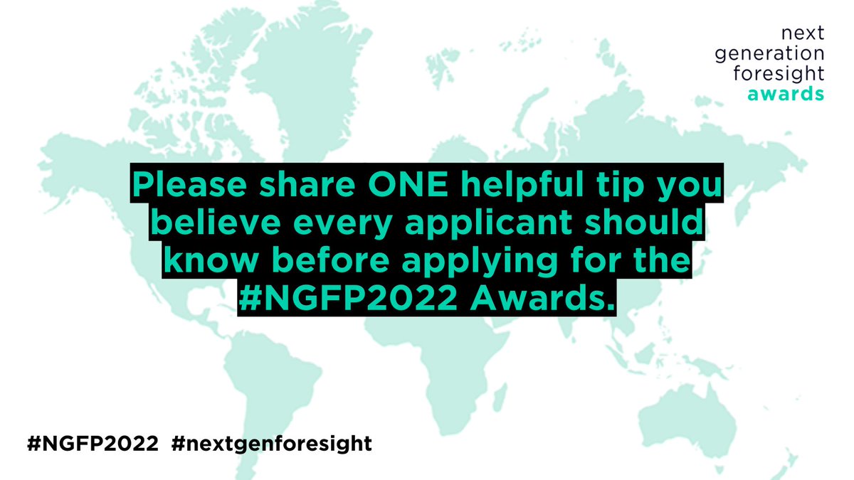 nxtgenforesight's tweet photo. Q6: Please share ONE helpful tip you believe every applicant should pay attention to when applying for the #NGFP2022 Awards.

#NGFP2022 #nextgenforesight https://t.co/XtAsaUmjxt