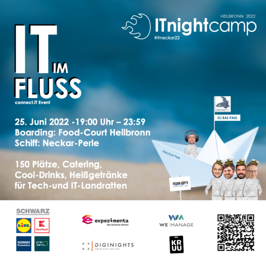 Hey nur noch 23 Tage bis zur Abfahrt: Nightcamp "IT im Fluss". Es gibt nur 150 exklusive Plätze für Tech- und IT-Landratten sowie für alle die sich für Digitalisierung interessieren. Jetzt noch schnell ein Ticket sichern connect-it.hn/event/nightcam… #itneckar22