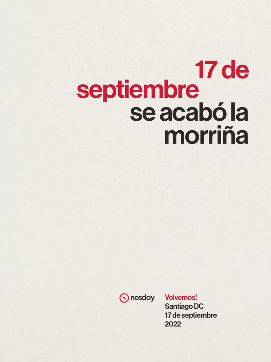 ¡Se acabó la morriña! ¡Volvemos! <a href="/nosday/">nosday</a> el 17 de septiembre. Lo más importante que tienes que hacer hoy:

1. Bloquea el 17 de septiembre en tu calendario.
2. Vete a nosday.com y compra tu entrada!
3. Haz RT a este tweet.
4. Sigue leyendo este hilo.

🥳

#nosday22