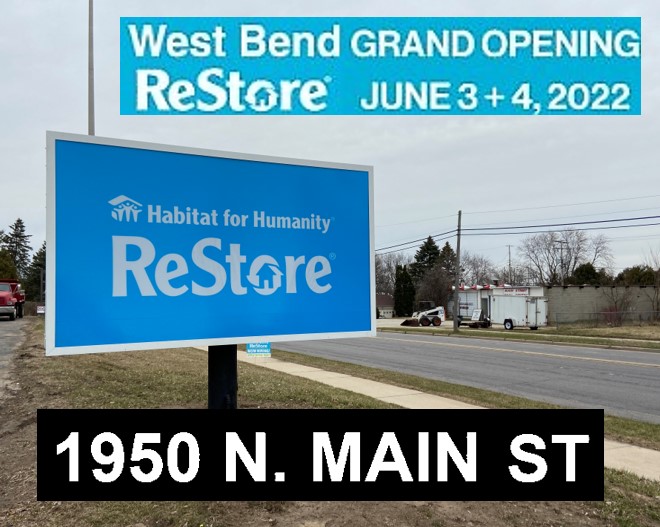 Grand Opening Weekend at the West Bend ReStore: 1950 N. Main! Stop by for discounts, prizes, a Fox Bros. Brat and friendly, familiar faces! Friday, June 3rd and Saturday, June 4th. Come and shop the store that builds homes.