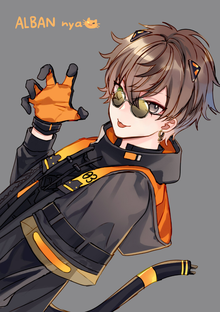 1boy male focus gloves earrings jewelry brown hair orange gloves  illustration images