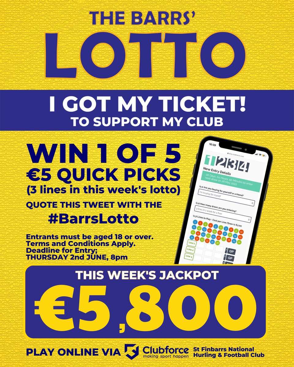 the_Barrs's tweet photo. ⏱⏱JUST OVER 4HRS TO ENTER⏱⏱

😉 We’ve another 5 QUICK PICKS to give away, you know what to do 😉

To celebrate OUR BIGGEST EVER JACKPOT we are giving you the chance to WIN 1 OF 5 €5 QUICK PICKS TODAY!

Simply; 
▪️Quote this post saying #BarrsLotto https://t.co/lo6IFTQPji
