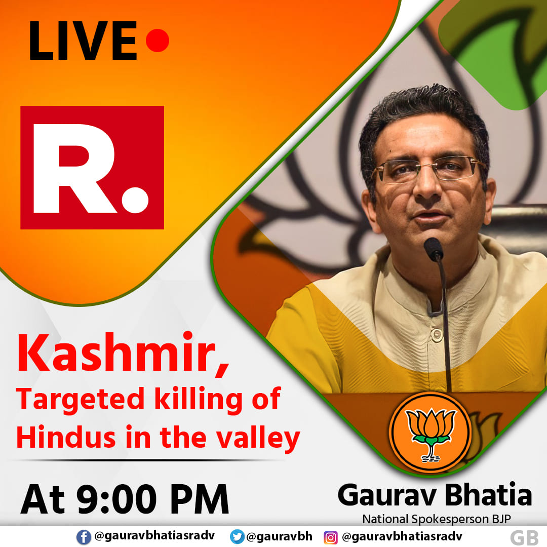 Will be on @republic at 9 pm Kashmir, Targeted killing of Hindus in the valley