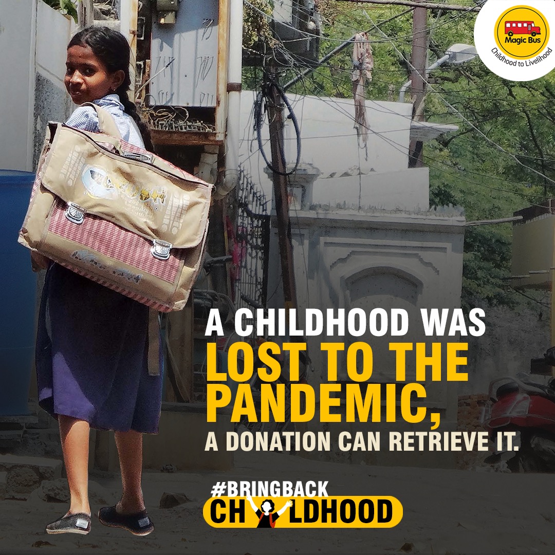 MagicBusIndia's tweet photo. Your action can help #BringBackChildhood. Help #MagicBus bridge the gap in literacy levels and ensure adolescents complete their education before they lose out on their childhood. Donate to support education and reduce the rising risk of school dropout: https://t.co/HP8iXyBMqz https://t.co/AVDbhUdehW