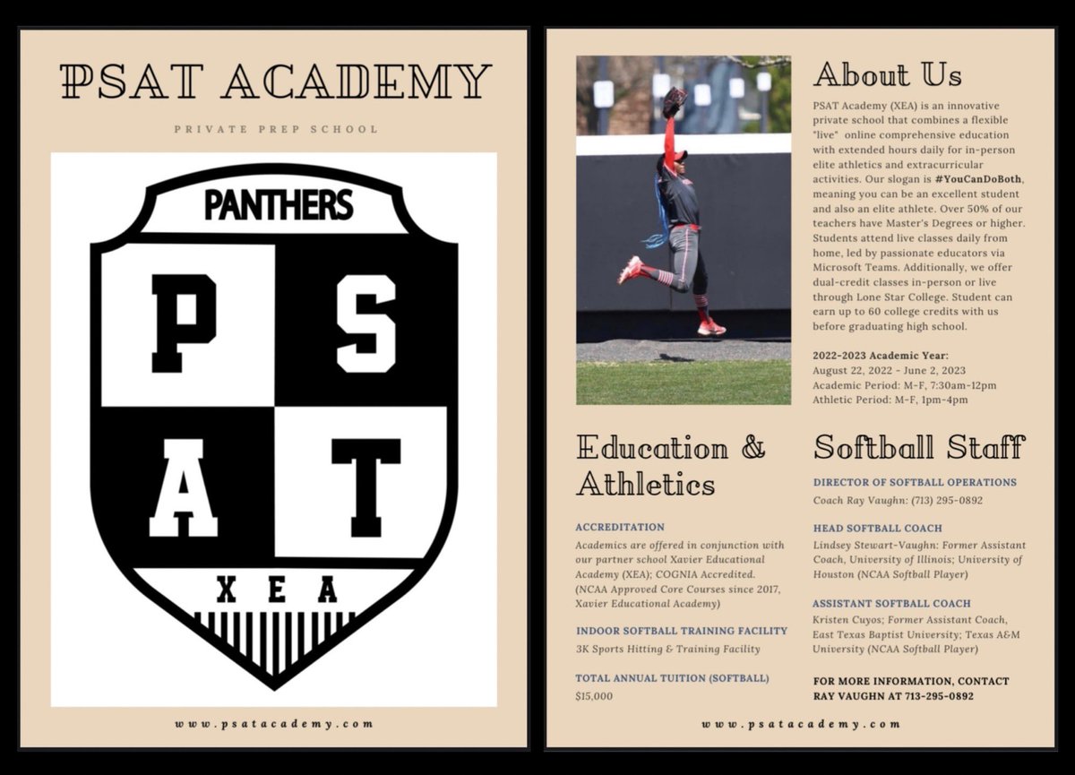 “Meet PSAT Softball'🥎🔥💯💣
Zoom Call - Thursday June 16th 7 pm - 8pm
Come with questions!!!!!

Lindsey Vaughn - Head Softball Coach
Kristin Cuyos - Assistant Softball Coach
Ray Vaughn - Director of Softball Operations
Head of School - Dr. Andrew Green
#YouCanDoBoth