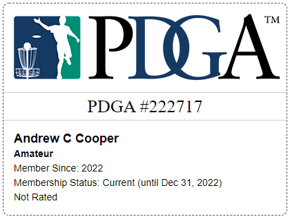 Finally joined the <a href="/PDGA/">PDGA</a>.   Looking forward to seeing the Not Rated change a little. #discgolf