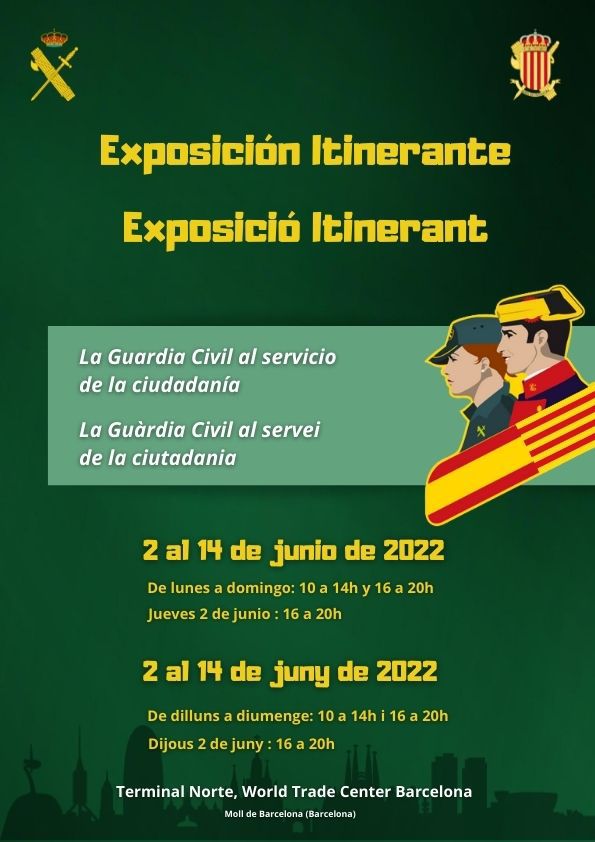 Desde hoy hasta el 14 de junio puedes visitar gratuitamente la exposición "La Guardia Civil al servicio de la ciudadanía" en la Terminal Norte del World Trade Center de Barcelona. También podrás visitar nuestro buque oceánico 'Río Miño' atracado en el muelle de la misma Terminal