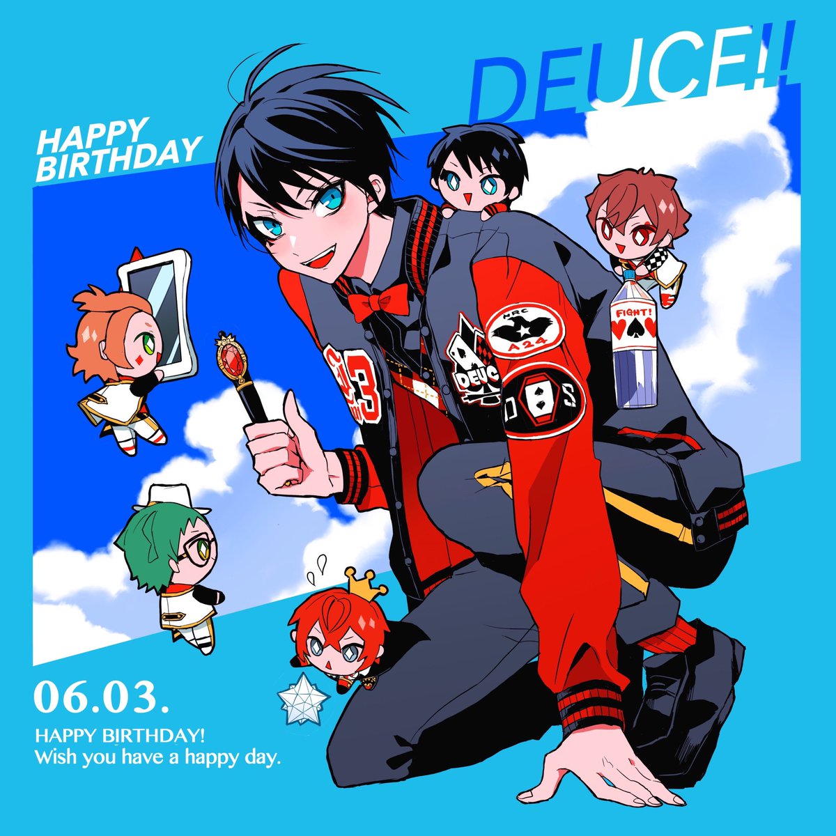 「‼️♠️デュ♠️‼️お誕生日おめでとおおおおお😭😭😭❤️‍🔥❤️‍🔥❤」|らい宙のイラスト