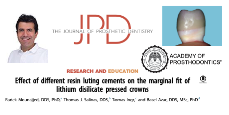JPDentistry's tweet photo. #theJPD is excited to highlight the Academy of Prosthodontics Annual Meeting. This study by speaker Dr. Radek Mounajjed, compares vertical marginal discrepancy of #lithiumdisilicate #crowns when cemented with different resin luting cements. 

Learn more: https://t.co/ifYji1jkLV https://t.co/wObXksmUcU