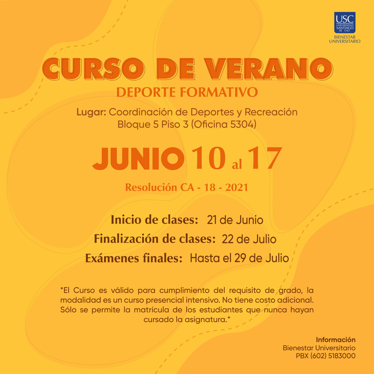 usantiagodecali's tweet photo. Inscríbete en nuestro curso de verano ☀️
Deporte formativo 🏀⚽️🏊🏻♀️🏓🏐
Te esperamos.
#eventosusc #bienestaruniversitario #USC #universidad #estudiantes #educación #altacalidad #colombia #cali https://t.co/kjenFQrLss