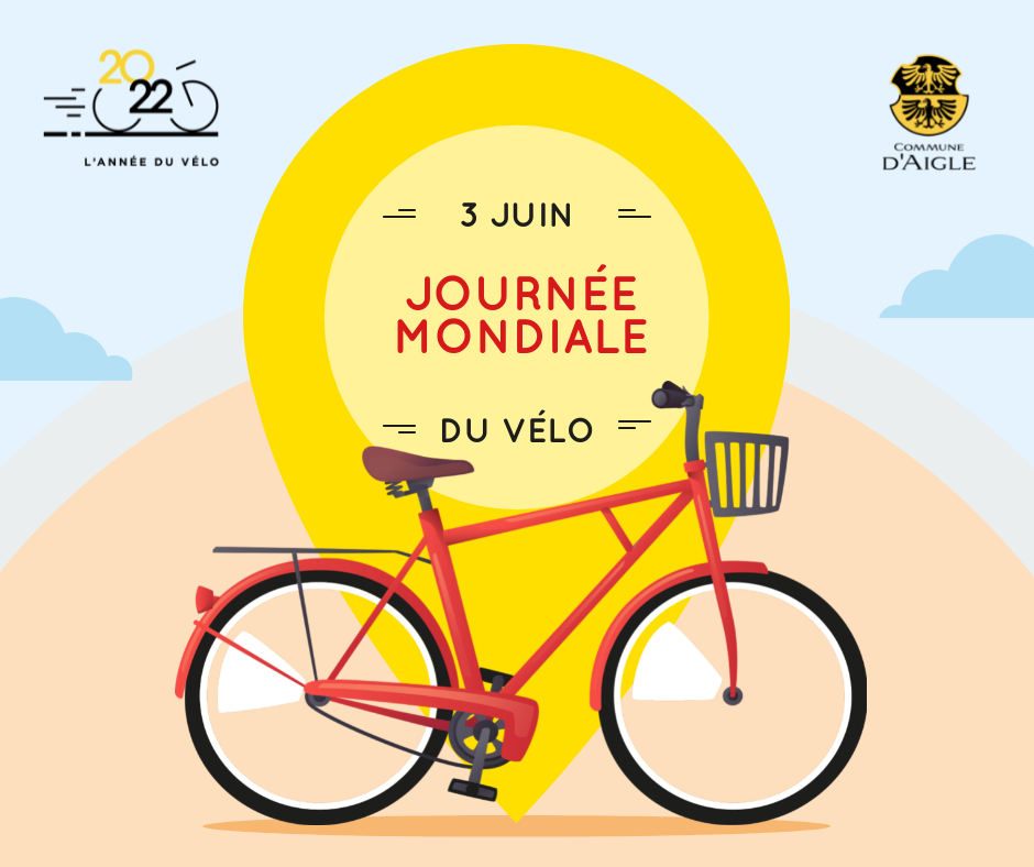 Enfourchez votre petite reine vendredi 3 juin et samedi 4 juin à #Aigle, à l'occasion de la Journée Mondiale du Vélo.
Animations et promotion de la mobilité douce !
Découvrez le programme complet : aigle.ch

#anneeduvelo #aigletourisme #journeemondialeduvelo