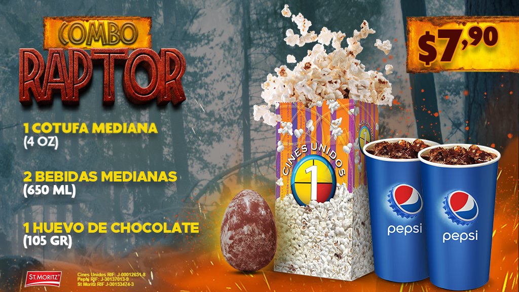 CinesUnidos's tweet image. ¡Cinéfilos tenemos nuevo combo! HOY nuestro #ComboRaptor llega a las siguientes ciudades: 

🦖 Caracas 
🦖 Valencia 
🦖 Maracay 
🦖 Barquisimeto 
🦖 Puerto Ordaz 
🦖 Puerto La Cruz 
🦖 Maturín 

Próximamente en: 
🚨Margarita 
🚨San Caristóbal 
🚨 Maracaibo 

¿Vienes por él?

#CU