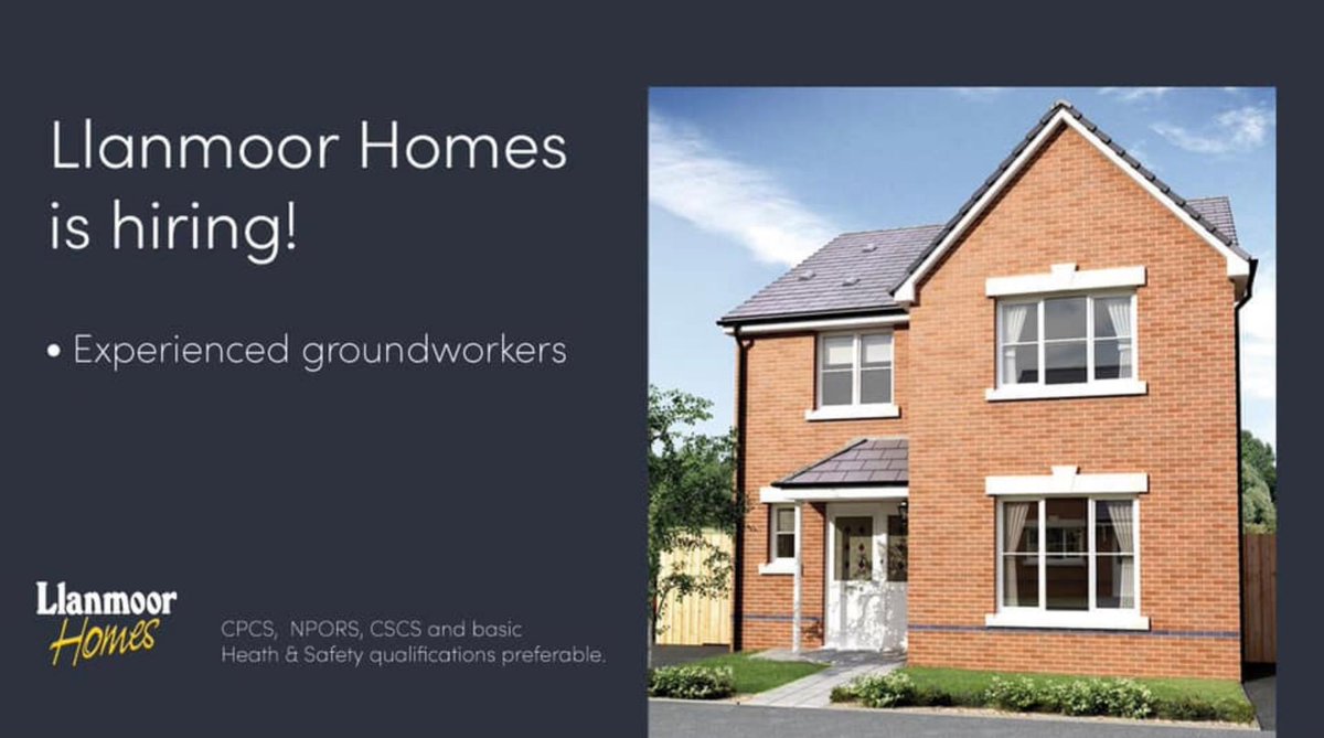 LlanmoorHomes's tweet image. Are you an experienced Ground Worker looking for long-term work? We're hiring 🏠

We're looking to appoint workers to carry out external drainage, foundation and house finishes on our new housing developments across South Wales.

To apply/more info 👉 llanmoor-homes.com/experienced-gr…