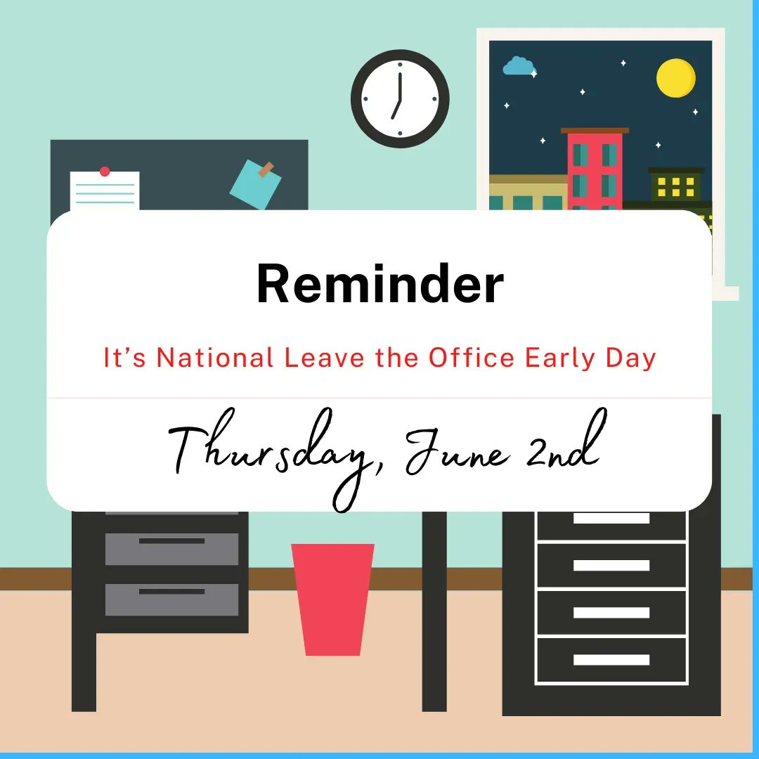 CountyAdvisory's tweet photo. Need more time with your kids after work?
We’ve got an answer for you. It’s National Leave Your Office Early today.
Grab your belongings and head out the door early. Just make sure to ask your boss first. 😉
#charlesecac #charlescountymd #leaveworkearly https://t.co/IUwINLy6Ki