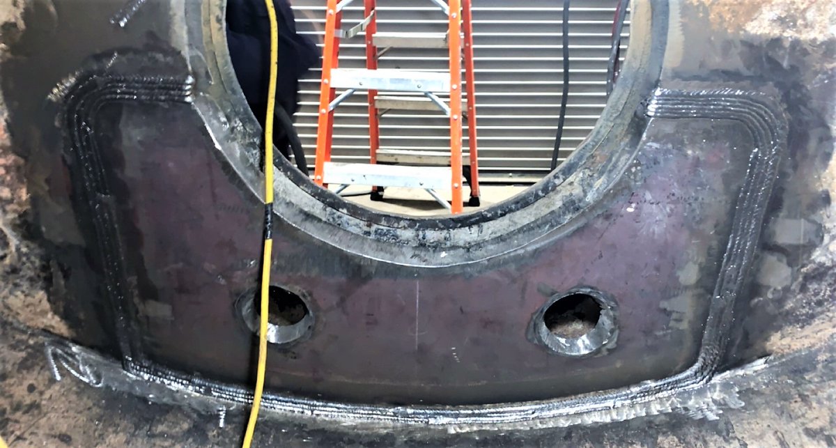 RasMech's tweet image. Our boiler repair team is working hard inside this boiler today, performing a code repair on a rear access plug for a local facility. #coderepair #welding #boilerrepair