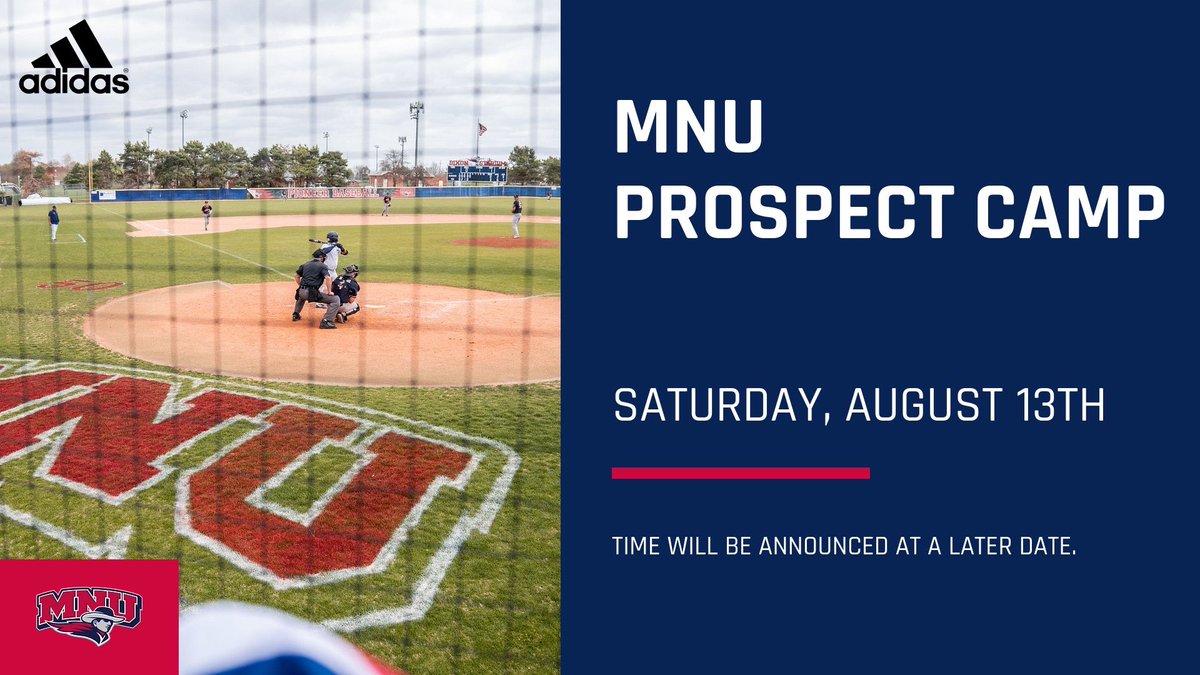 MNUBaseball's tweet photo. 🚨PROSPECT CAMP🚨

We will be holding our summer Prospect Camp on Saturday, August 13th. The camp is FREE OF CHARGE, and open to all high school students. 

Start time is tentatively set for 10:00am. If interested, click the link below ⬇️ ⬇️⬇️

https://t.co/wDdubTAsDR https://t.co/YmFQa7CFZj