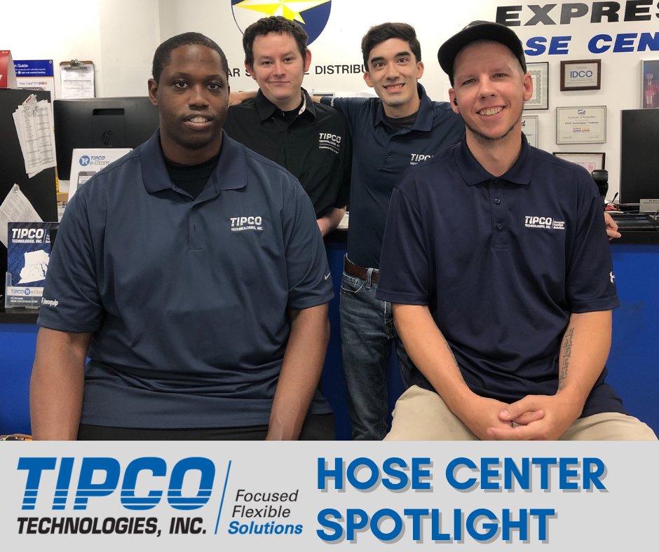 Meet the team at our Frederick, Maryland Hose Center location! From left to right Martez Townes, John Thomas, Tanner Barr, and John Braun make up this great crew. To find all our TIPCO locations, visit our website: tipcotech.com/find-eaton-exp…

#teamtipco #teamwork