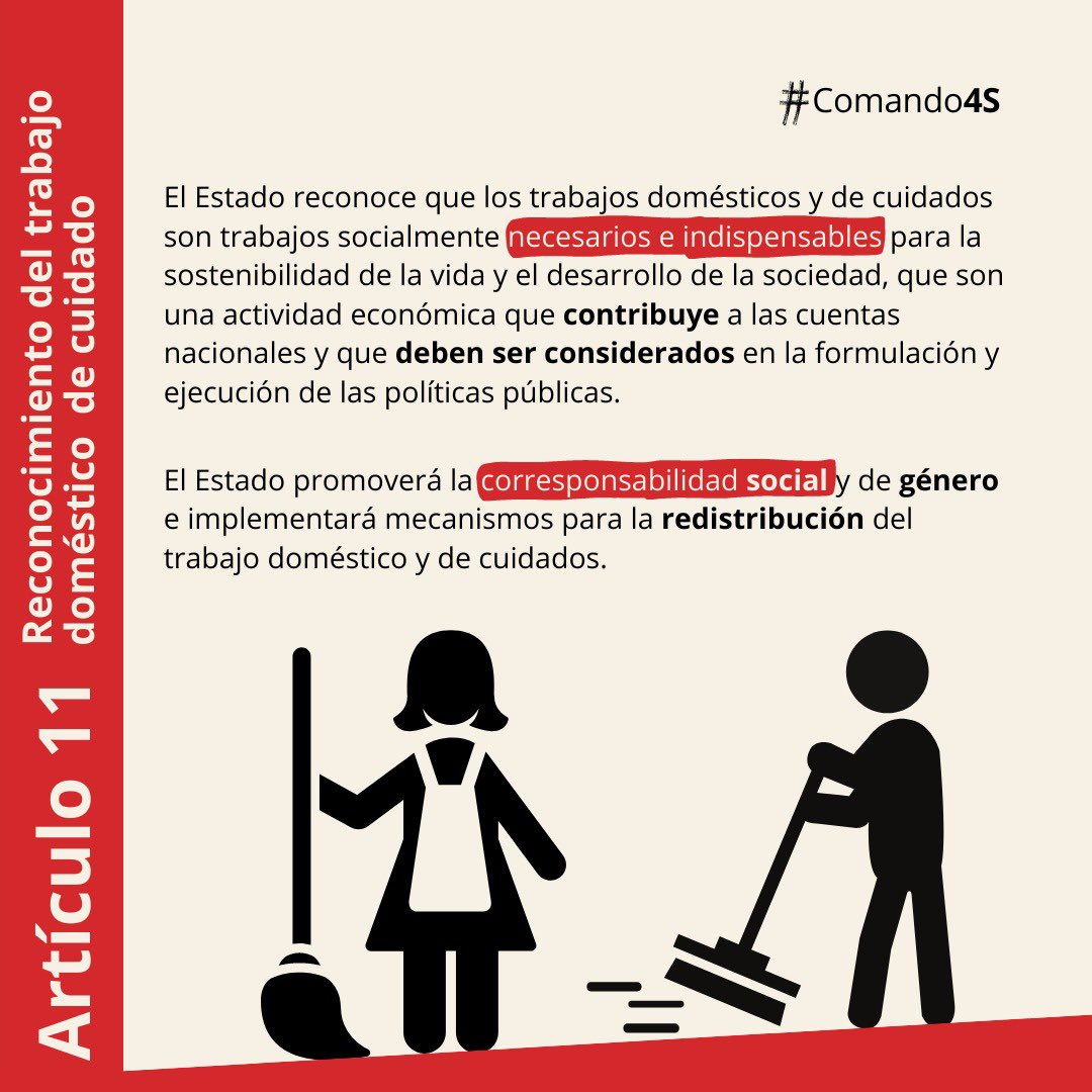 Cutchile's tweet photo. ¿Cuáles son las normas laborales constitucionales incluidas en el borrador de la #nuevaConstitución? Aquí te mostramos el Artículo 11, sobre el reconocimiento del Trabajo Doméstico y de Cuidados como trabajos socialmente necesarios e indispensables ✊ #Comando4S #AprueboDeSalida https://t.co/wWqaQo6vaS
