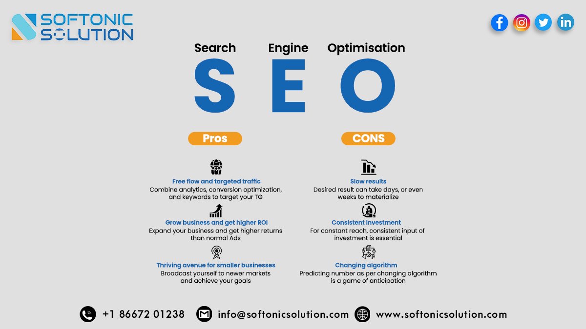 As we know SEO is most important thing in marketing. But there are lots of merits and demerits. Though, it has many advantages say it expand business and we get higher returns than normal ads.
#marketing #SEO #digitalmarketingagency #DigitalMarketingServices #USA