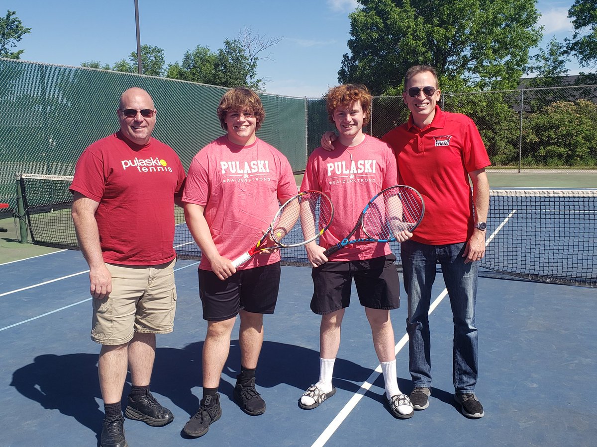 Good luck Eric and Connor at Boys State Tennis! Way to go, Coach Sperduto and Coach Gosse! We are proud of you! #raiderstrong <a href="/Pulaski_Tennis/">Pulaski Tennis</a>