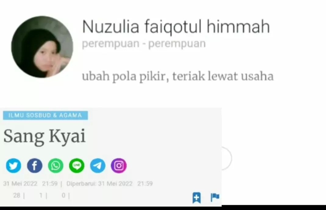 093_Nuzulia's tweet photo. Kepoin tentang kyai aku yuk
https://t.co/jDnOb0xt6w
Dosen:@edhenkbaru 
Teman:@ntyourminee @putrinurrdin @silviaanl @Tacetace1 @Lala_Ci18616 
#tugas8pbsbuin2022 https://t.co/z6txj7Kdbu