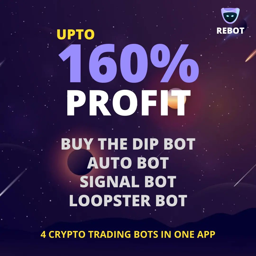 Rebot_trade's tweet photo. 4 Crypto Trading Bots In One App.
REBOT | Buy the Dip Bot | Auto Bot | Signal Bot | Loopster Bot
All are Profitable and Can Make Upto 160% profit. Minumum Profit You can Make Even in Market Crash is 48% Per Month.
Launching June 5th 🎊🎉
#cryptocurrencies #crypto #daytrading https://t.co/XFOocbxREi