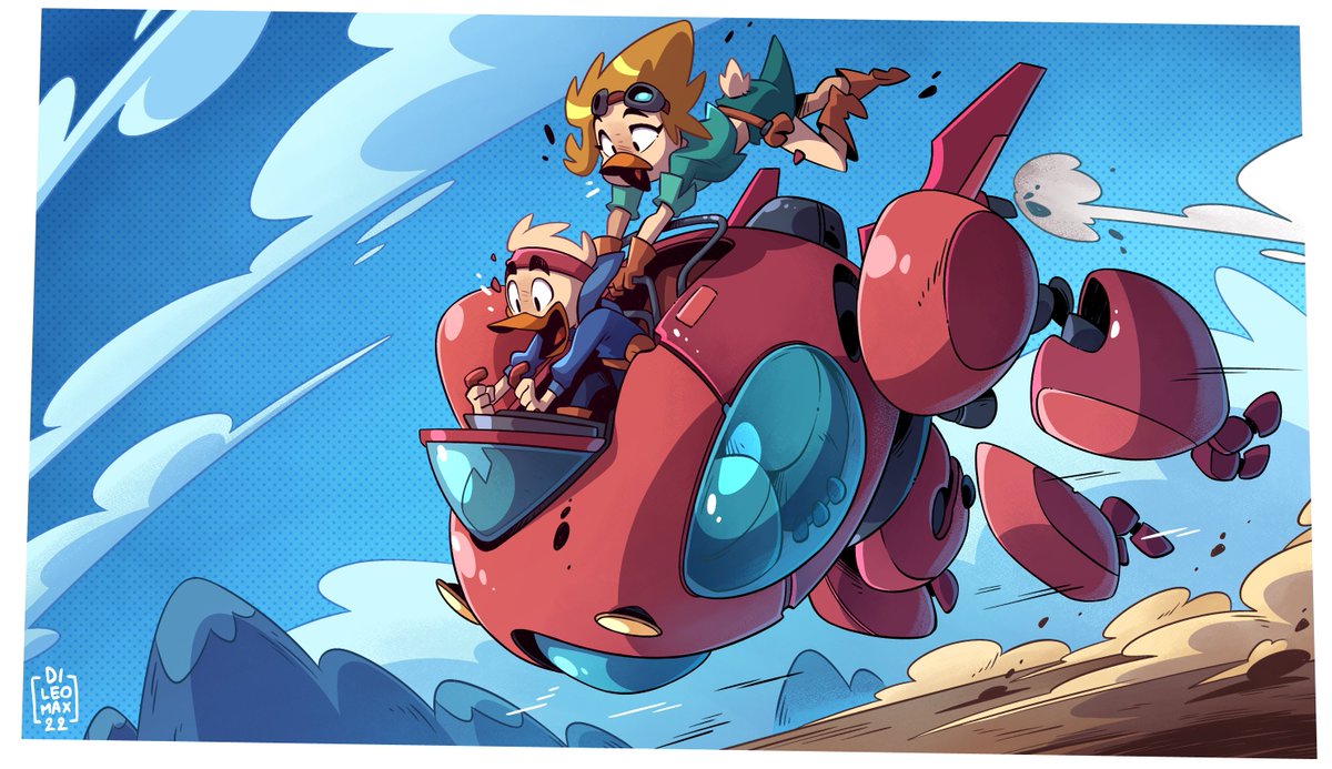 dileomax89's tweet photo. flying mecha! Illustration made in comic style, I was in the mood of drawing duck characters this time! #mecha #cartoon #duck #comic #art #illustration https://t.co/LHpWNXrCid
