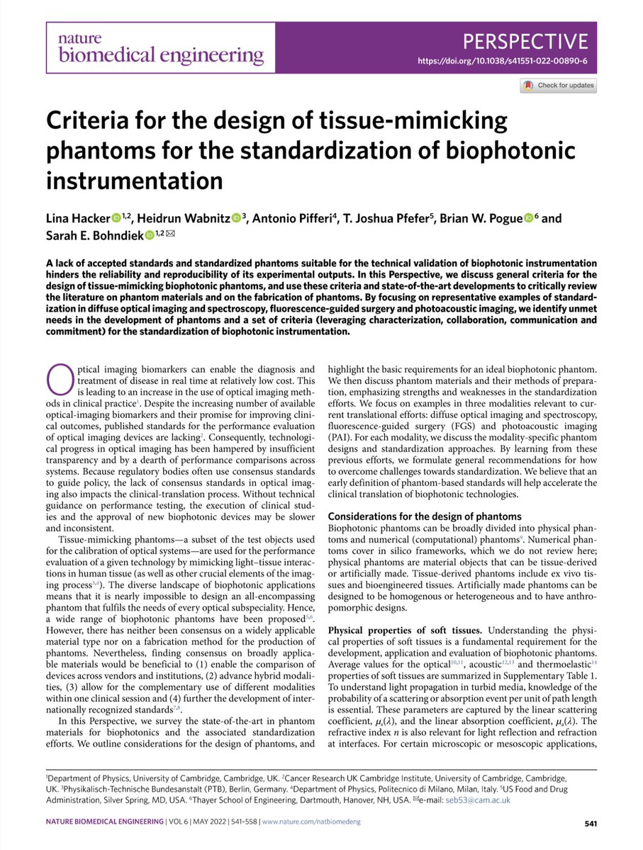 freddytn's tweet photo. Design criteria of tissue-mimicking phantoms for standardization of #biophotonic instrumentation
@SarahBohndiek @BrianPogue19 et al

Lack of accepted standards for technical validation hinders reliability &amp; reproducibility

https://t.co/ZyLL7rCZtL

#optics #science #medicine https://t.co/InJ24TU7bM