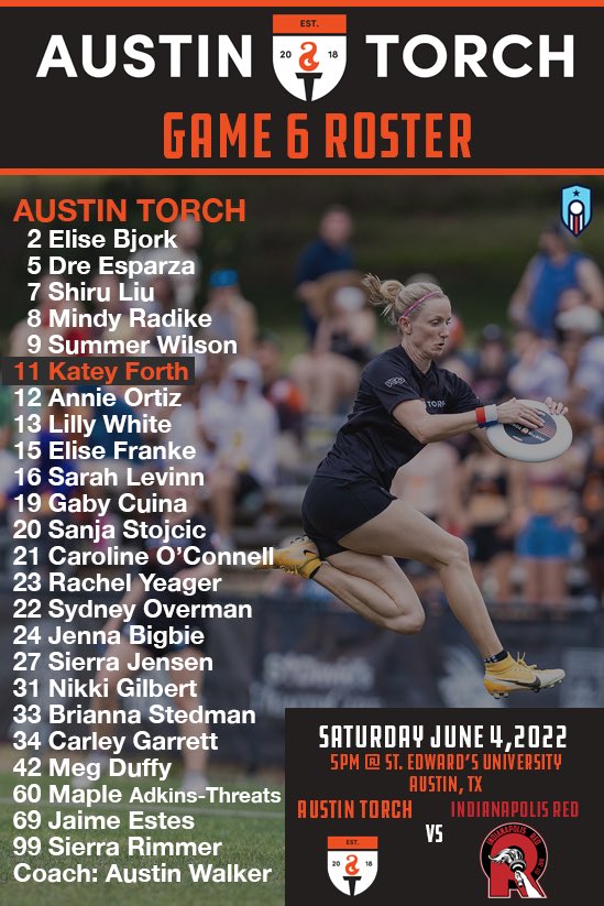 Three different roster graphics for our final game this Saturday v. <a href="/IndyRedUltimate/">Indianapolis Red</a> because why not?! See y’all at 5pm at St. Edward’s University. Tix are $10 at the gate. 📸: <a href="/ImagesMatthew/">Matthew Brooks Images</a>