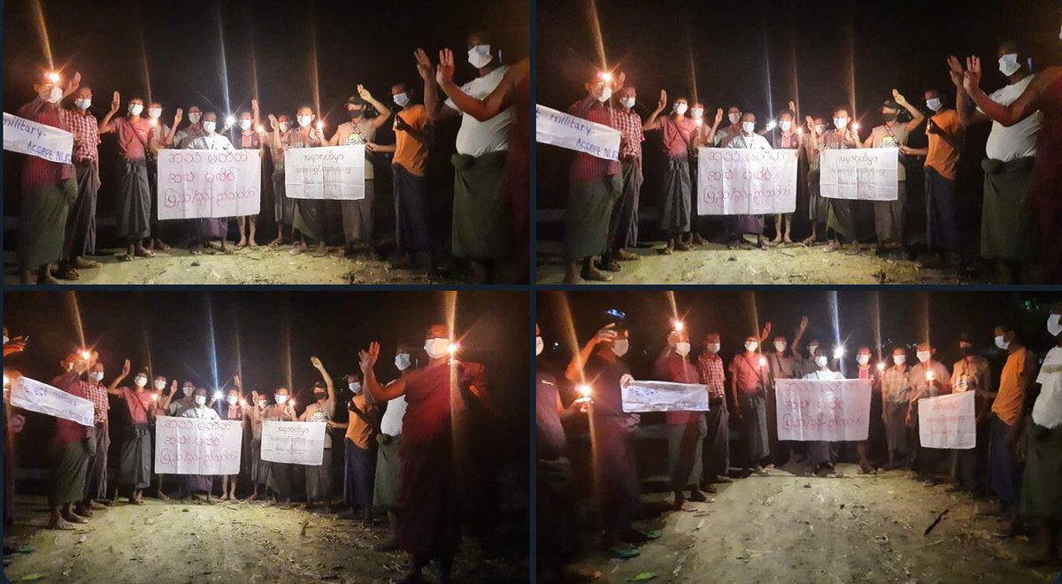 Despite having difficulties, the Pyigyitakun’s night strike led by a monk who is charged under section 505 (A) , was continued successfully today.   #LegalizationOfNUG #2022June2Coup #WhatsHappeningInMyanmar
