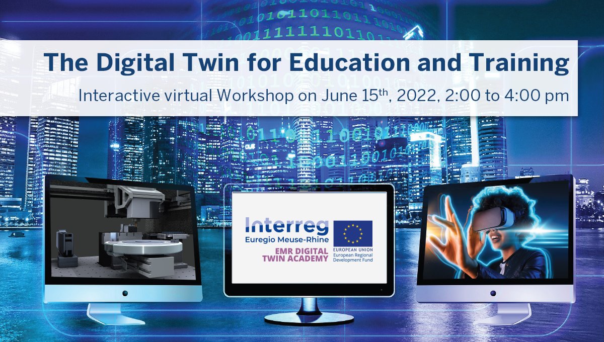 NMWP Management GmbH (@nmwp_management) on Twitter photo 15.06.2022: #interactive, #virtual #workshop & #networking “The #DigitalTwin for #Education and #Training” with <a href="/Cluster_NMWP/">NMWP_NRW</a>, <a href="/digirheinland/">Mittelstand-Digital Zentrum Rheinland</a>, <a href="/oculavis/">oculavis</a>, Lemontree.xyz & #WinMOD!
Info & registration: bit.ly/3aiR5aC #innovation #future <a href="/InterregEMR/">🇪🇺 Interreg Euregio Meuse-Rhine 🇪🇺</a> <a href="/EmrDta/">EMR DTA</a> 15.06.2022: #interactive, #virtual #workshop & #networking “The #DigitalTwin for #Education and #Training” with <a href="/Cluster_NMWP/">NMWP_NRW</a>, <a href="/digirheinland/">Mittelstand-Digital Zentrum Rheinland</a>, <a href="/oculavis/">oculavis</a>, Lemontree.xyz & #WinMOD!
Info & registration: bit.ly/3aiR5aC #innovation #future <a href="/InterregEMR/">🇪🇺 Interreg Euregio Meuse-Rhine 🇪🇺</a> <a href="/EmrDta/">EMR DTA</a>